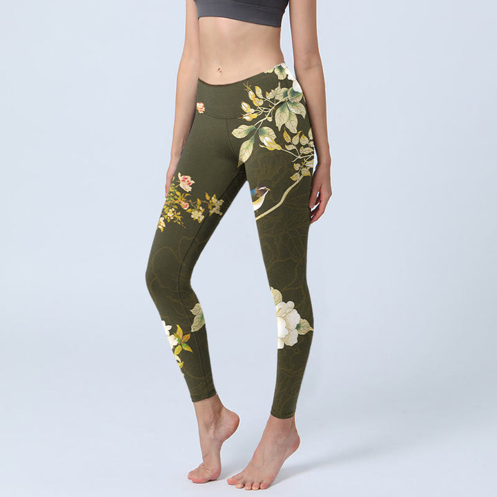 Buddha Stones Black Magnolia Flowers Print Gym Leggings Women's Yoga Pants - Black - US18，UK/AU22，EU50 (4XL) - image 1