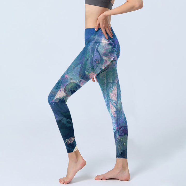 Buddha Stones Lotus Flowers Leaves Birds Gym Leggings Women's Yoga Pants