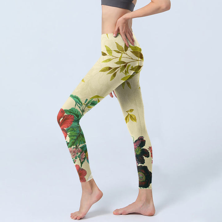 Buddha Stones Golden Green Leaves Colorful Flowers Gym Leggings Women's Yoga Pants - image 3