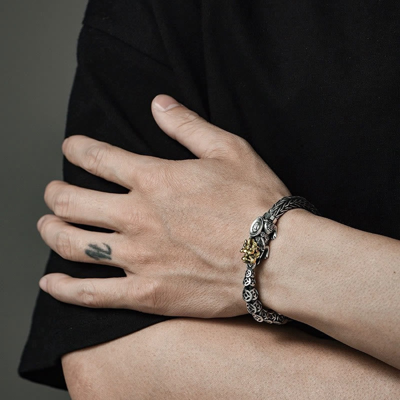 Buddha Stones 925 Sterling Silver PiXiu Copper Coins Ingot Wealth Bracelet Bangle - image 3