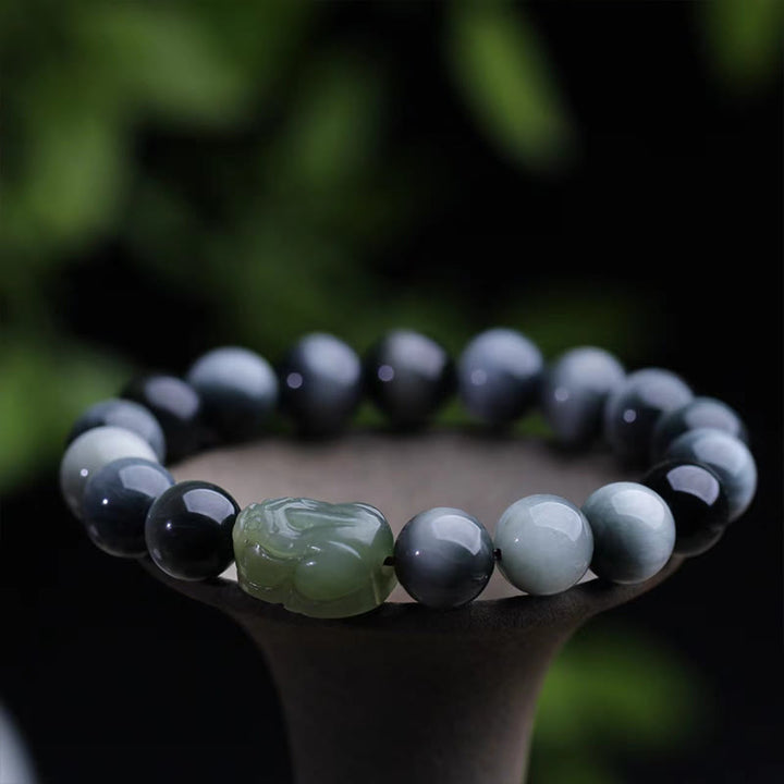 Buddha Stones Natural Eagle's Eye Stone Hetian Jade Pixiu Confidence Bracelet