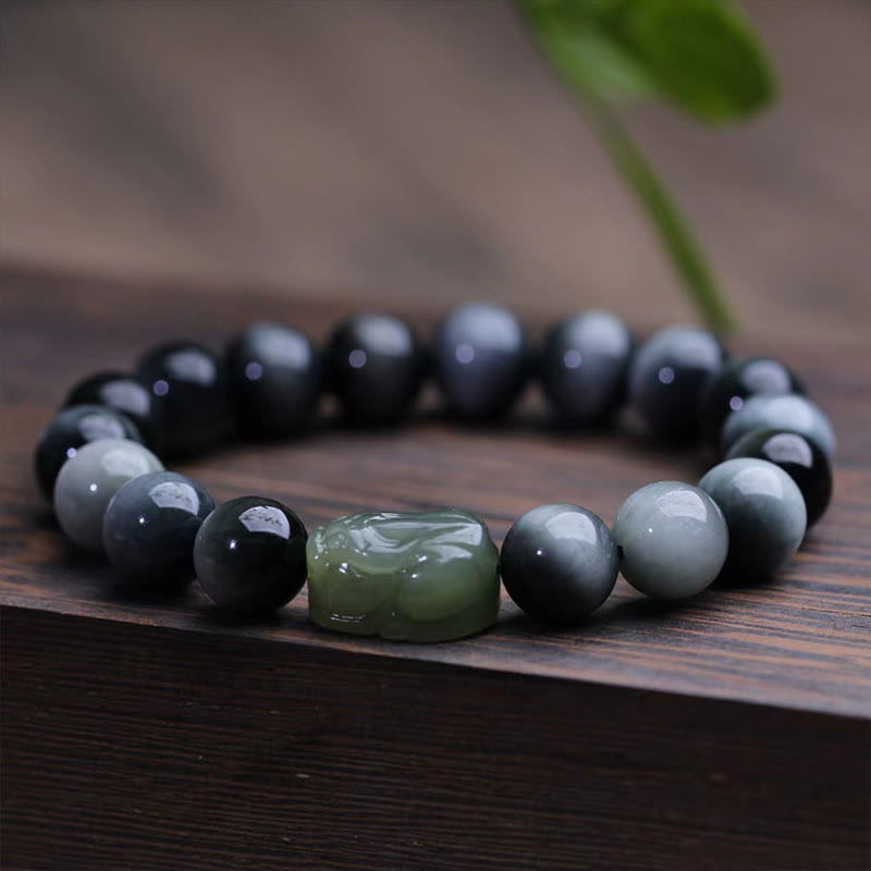 Buddha Stones Natural Eagle's Eye Stone Hetian Jade Pixiu Confidence Bracelet