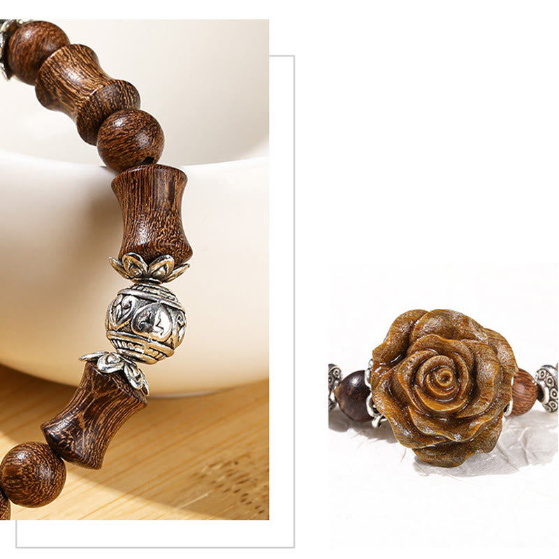 Buddha Stones Sandalwood Bamboo Pattern Camellia Healing Bracelet