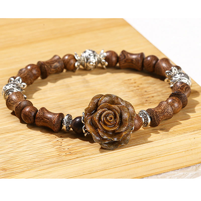 Buddha Stones Sandalwood Bamboo Pattern Camellia Healing Bracelet