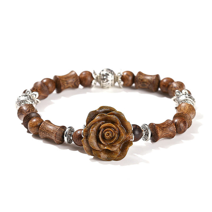 Buddha Stones Sandalwood Bamboo Pattern Camellia Healing Bracelet