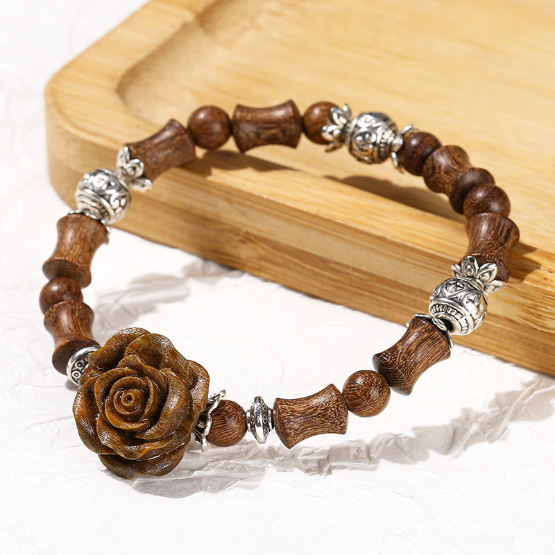 Buddha Stones Sandalwood Bamboo Pattern Camellia Healing Bracelet