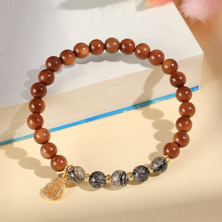 Buddha Stones Green Phantom Citrine Rutilated Quartz Super Seven Crystal Confidence Attract Wealth Bracelet