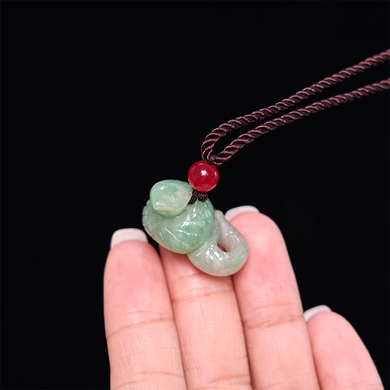 Buddha Stones Chinese Zodiac Year of the Snake Natural Jade Luck Necklace Pendant