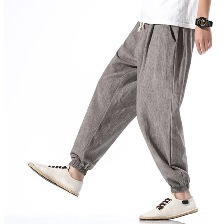 Buddha Stones Casual Solid Color Drawstring Linen Men's Pants With Pockets - image 30