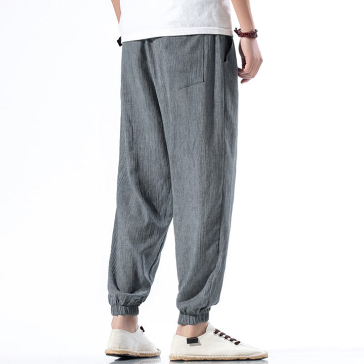 Buddha Stones Casual Solid Color Drawstring Linen Men's Pants With Pockets - image 27