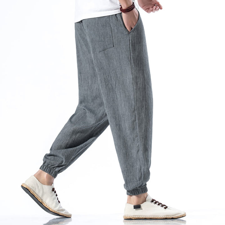Buddha Stones Casual Solid Color Drawstring Linen Men's Pants With Pockets - image 26