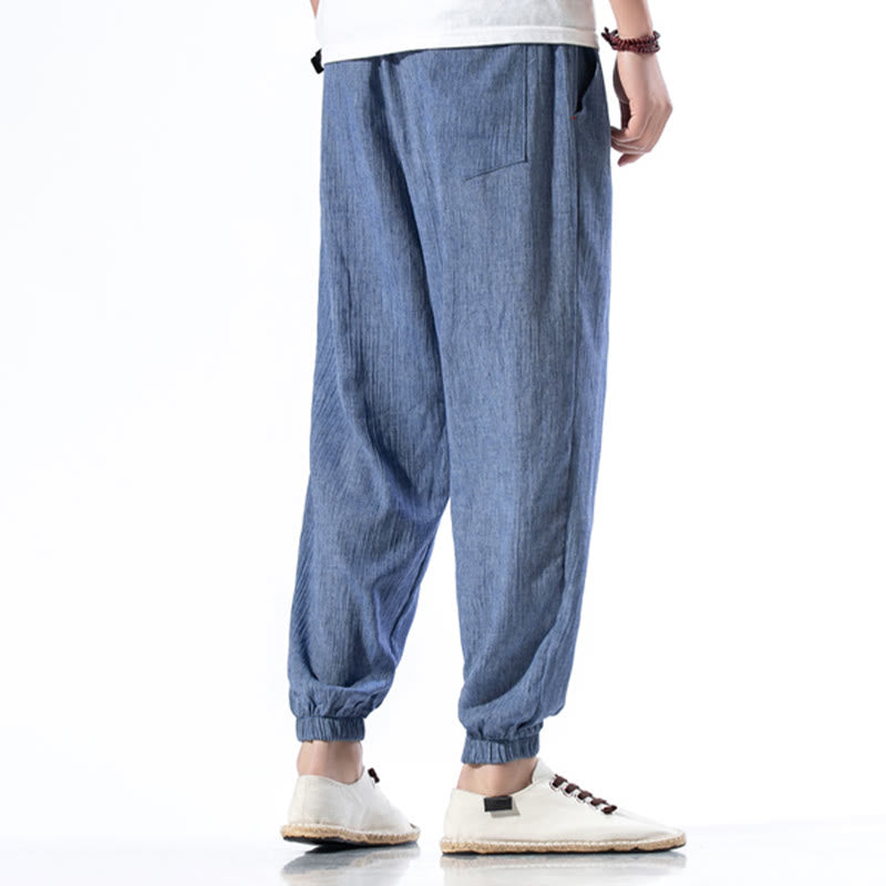 Buddha Stones Casual Solid Color Drawstring Linen Men's Pants With Pockets - image 21