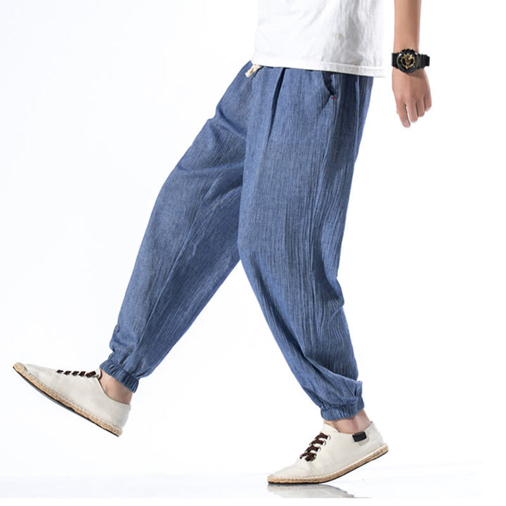 Buddha Stones Casual Solid Color Drawstring Linen Men's Pants With Pockets - image 18