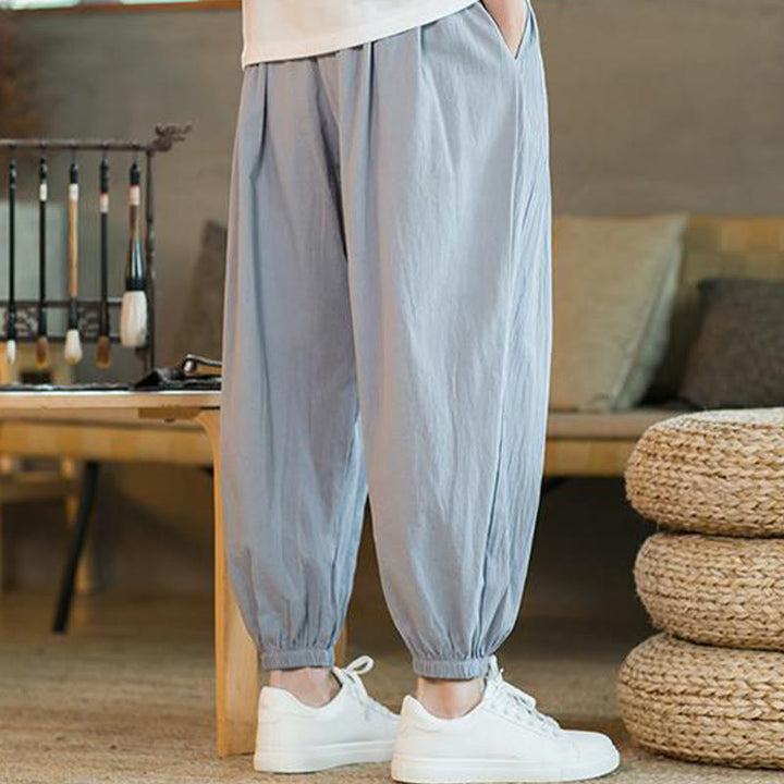 Buddha Stones Plain Color Red Drawstring Linen Men's  Pants With Pockets - image 29