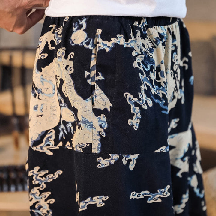 Buddha Stones Chinese Dragon Pattern Cotton Men's Harem Pants With Pockets - image 9