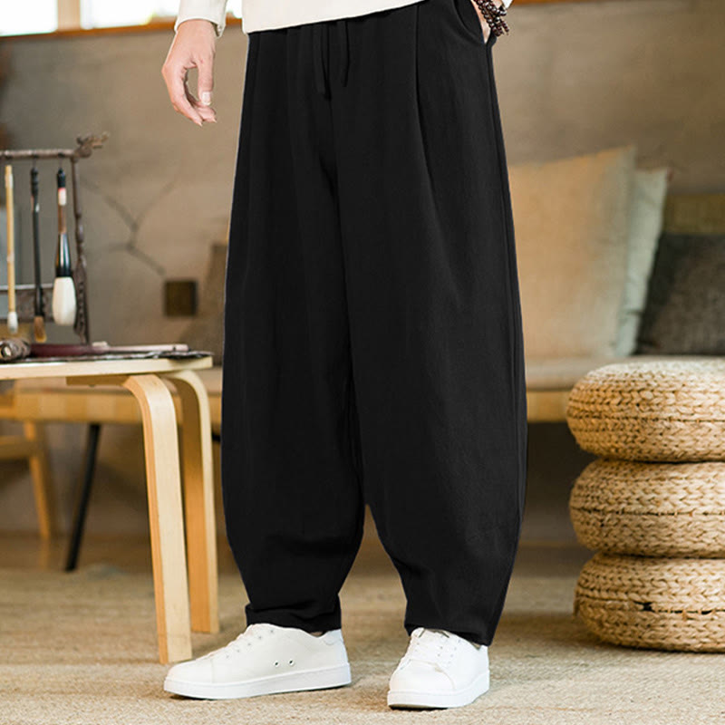 Buddha Stones Solid Color Drawstring Men's Harem Pants With Pockets - image 16