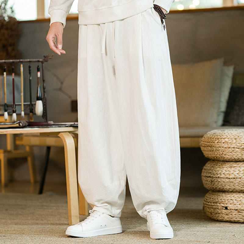 Buddha Stones Solid Color Drawstring Men's Harem Pants With Pockets - image 20