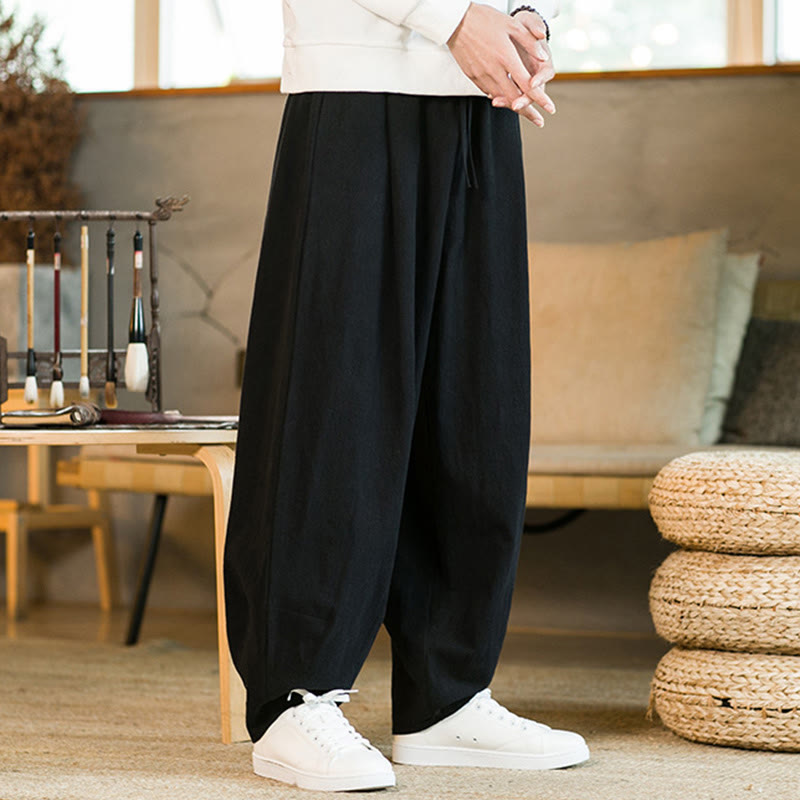 Buddha Stones Solid Color Drawstring Men's Harem Pants With Pockets - image 12