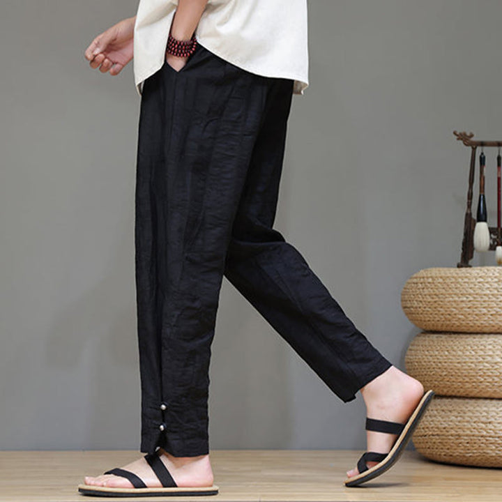 Buddha Stones Bamboo Ankle Frog-button Drawstring Men's Pants With Pockets - image 12