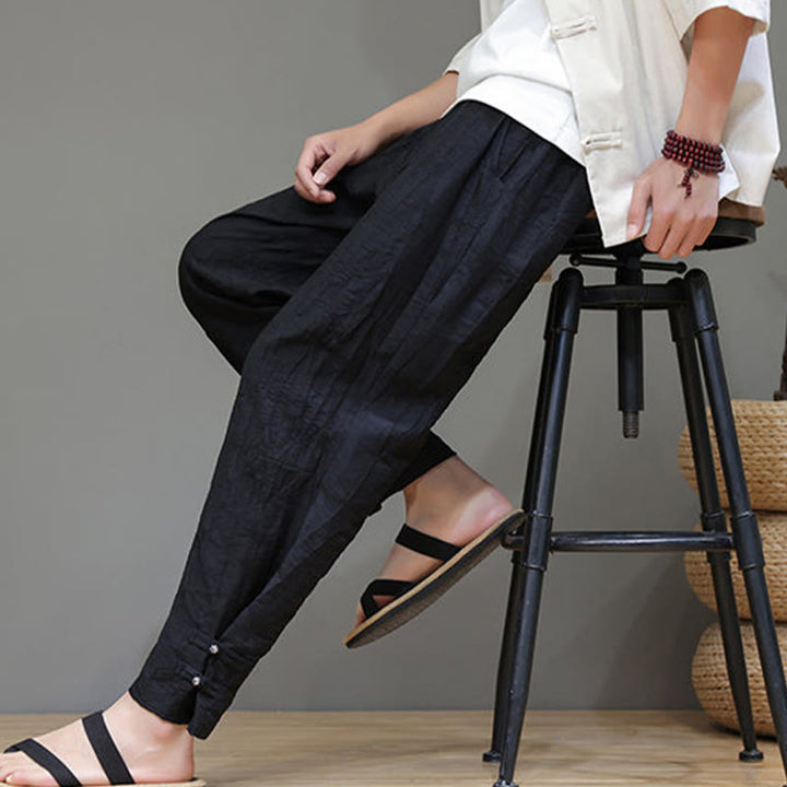 Buddha Stones Bamboo Ankle Frog-button Drawstring Men's Pants With Pockets - image 13