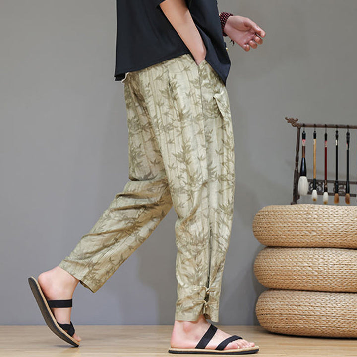 Buddha Stones Bamboo Ankle Frog-button Drawstring Men's Pants With Pockets - image 6