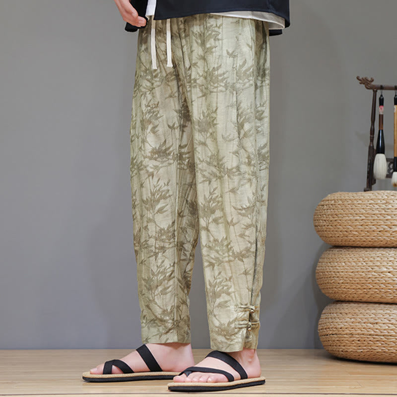 Buddha Stones Bamboo Ankle Frog-button Drawstring Men's Pants With Pockets - image 3