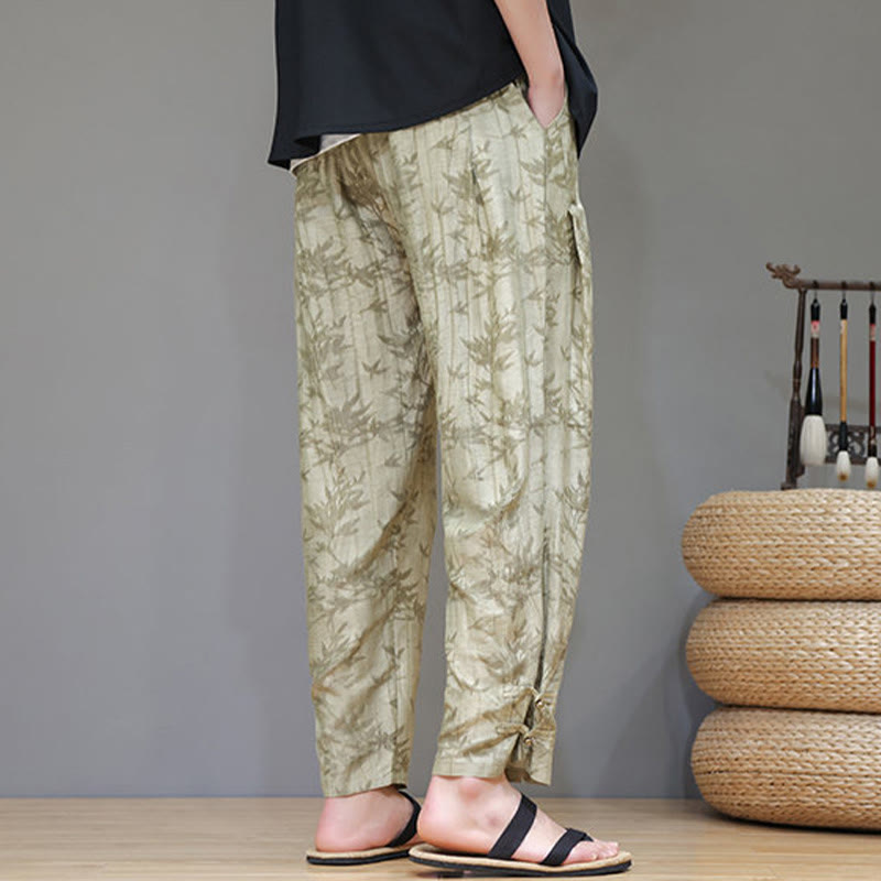 Buddha Stones Bamboo Ankle Frog-button Drawstring Men's Pants With Pockets - image 7