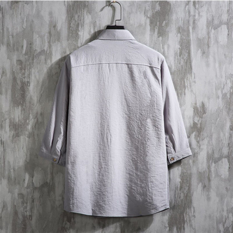 Buddha Stones Casual Solid Color Front Button Three Quarter Sleeves Men's Shirt