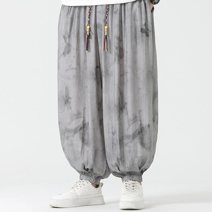 Buddha Stones Flower Sketch Braided Drawstring Linen Men's  Pants With Pockets - DarkGray - US/UK/AU46，EU56 (5XL)  - image 0