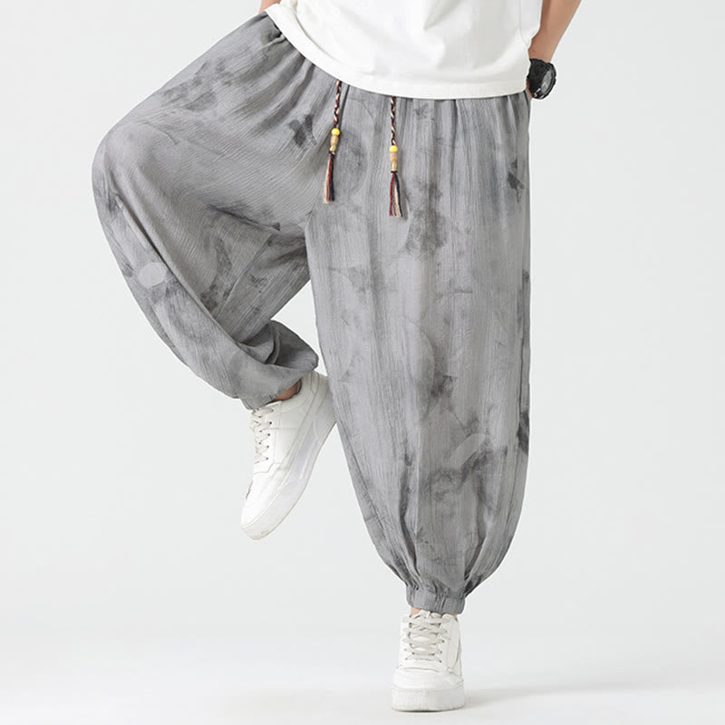 Buddha Stones Flower Sketch Braided Drawstring Linen Men's  Pants With Pockets - image 7