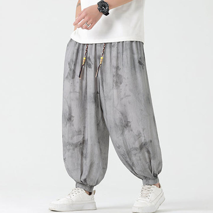 Buddha Stones Flower Sketch Braided Drawstring Linen Men's  Pants With Pockets - image 6