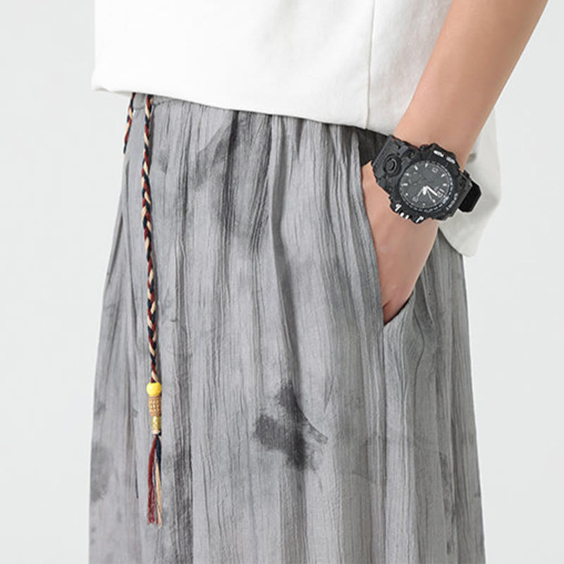 Buddha Stones Flower Sketch Braided Drawstring Linen Men's  Pants With Pockets - image 11