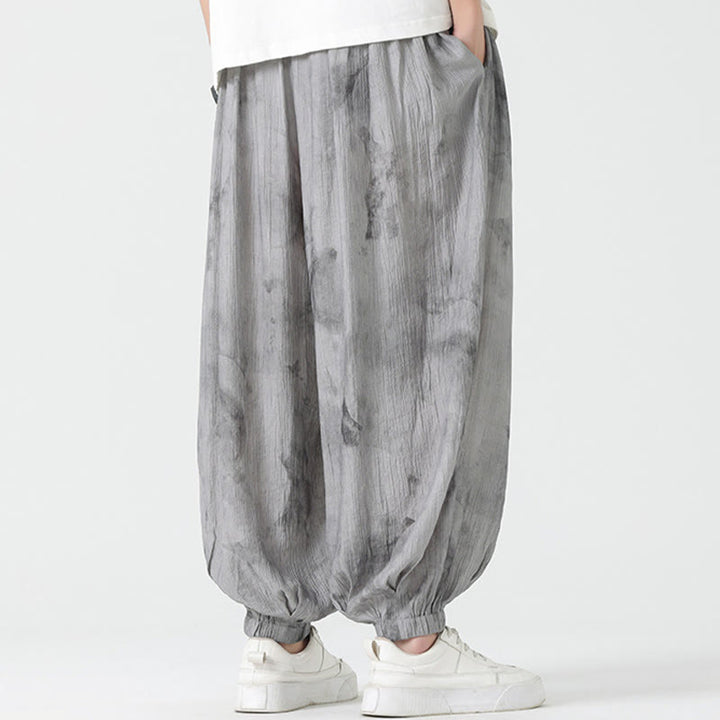 Buddha Stones Flower Sketch Braided Drawstring Linen Men's  Pants With Pockets - image 3