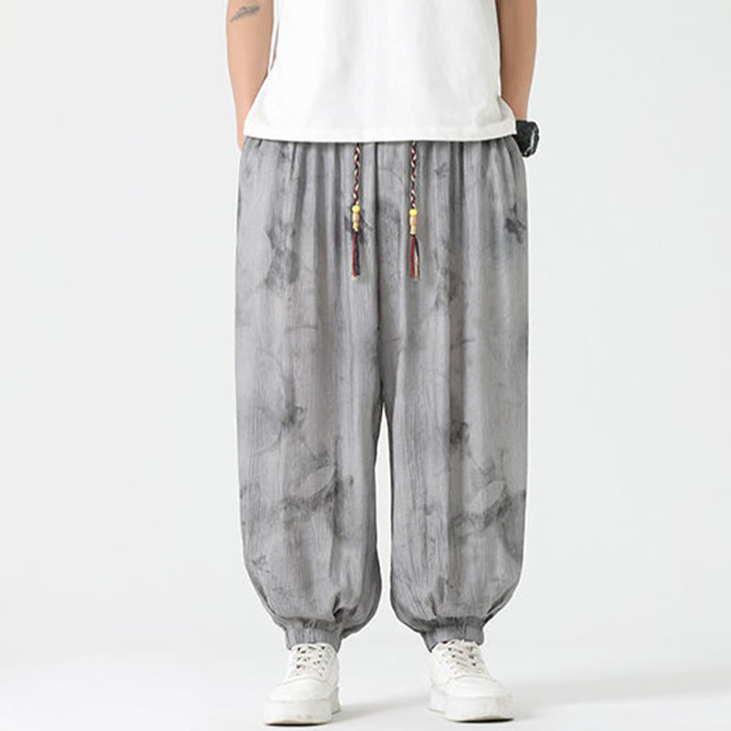 Buddha Stones Flower Sketch Braided Drawstring Linen Men's  Pants With Pockets - image 1