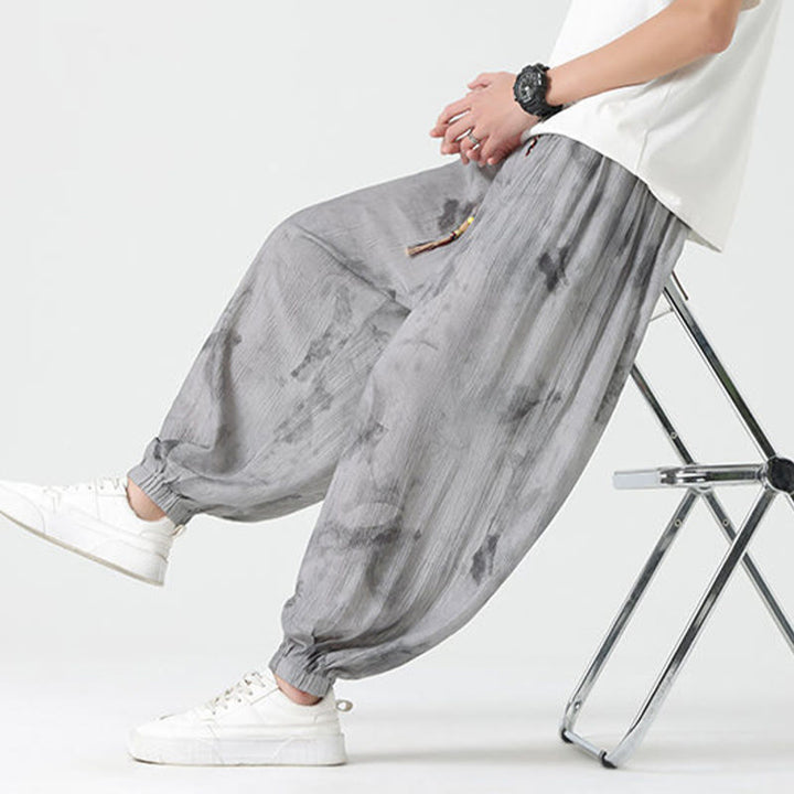 Buddha Stones Flower Sketch Braided Drawstring Linen Men's  Pants With Pockets - image 9