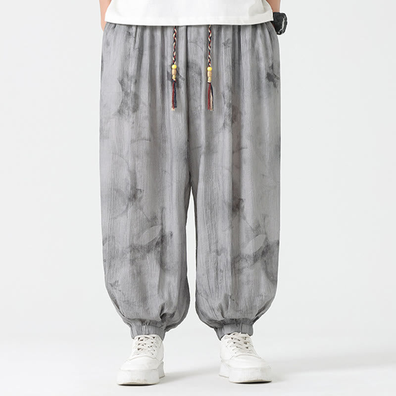 Buddha Stones Flower Sketch Braided Drawstring Linen Men's  Pants With Pockets - image 2