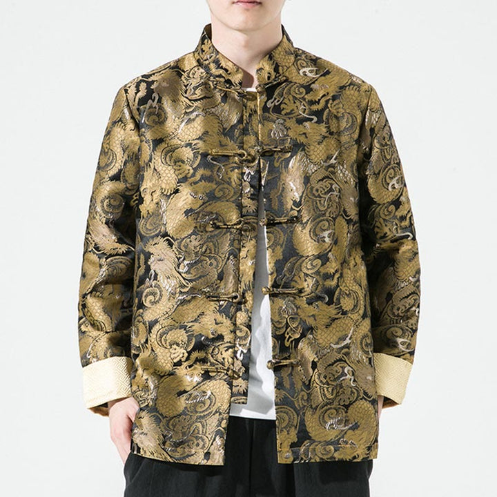 Buddha Stones Chinese Dragon Frog-button Tang Suit Cotton Men's Jacket Shirt  - image 3