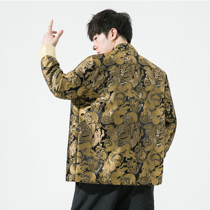 Buddha Stones Chinese Dragon Frog-button Tang Suit Cotton Men's Jacket Shirt  - image 5