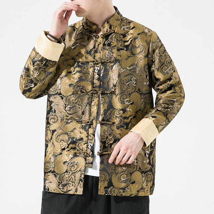 Buddha Stones Chinese Dragon Frog-button Tang Suit Cotton Men's Jacket Shirt  - image 1