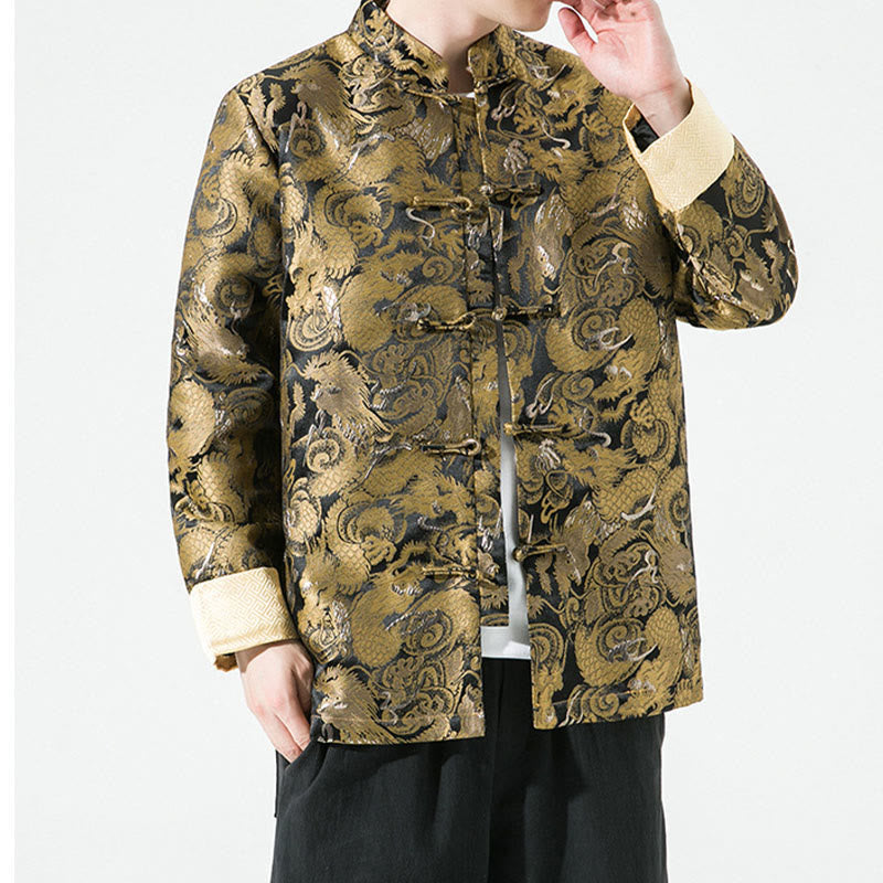 Buddha Stones Chinese Dragon Frog-button Tang Suit Cotton Men's Jacket Shirt