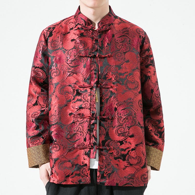Buddha Stones Chinese Dragon Frog-button Tang Suit Cotton Men's Jacket Shirt  - image 13