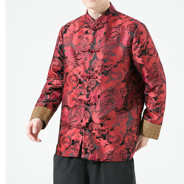 Buddha Stones Chinese Dragon Frog-button Tang Suit Cotton Men's Jacket Shirt  - image 12