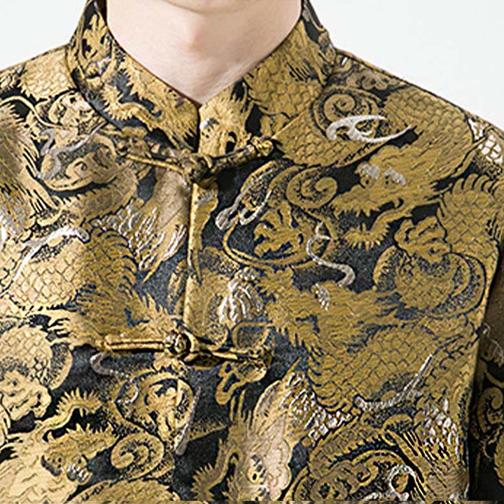Buddha Stones Chinese Dragon Frog-button Tang Suit Cotton Men's Jacket Shirt  - image 8