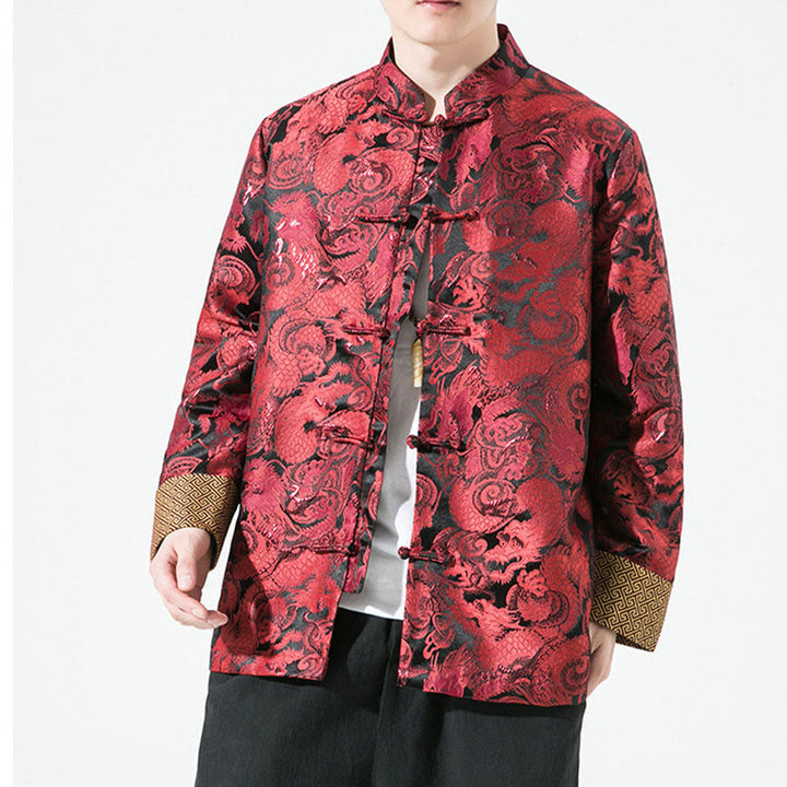 Buddha Stones Chinese Dragon Frog-button Tang Suit Cotton Men's Jacket Shirt  - Crimson - US/UK/AU46，EU56 (5XL) - image 11
