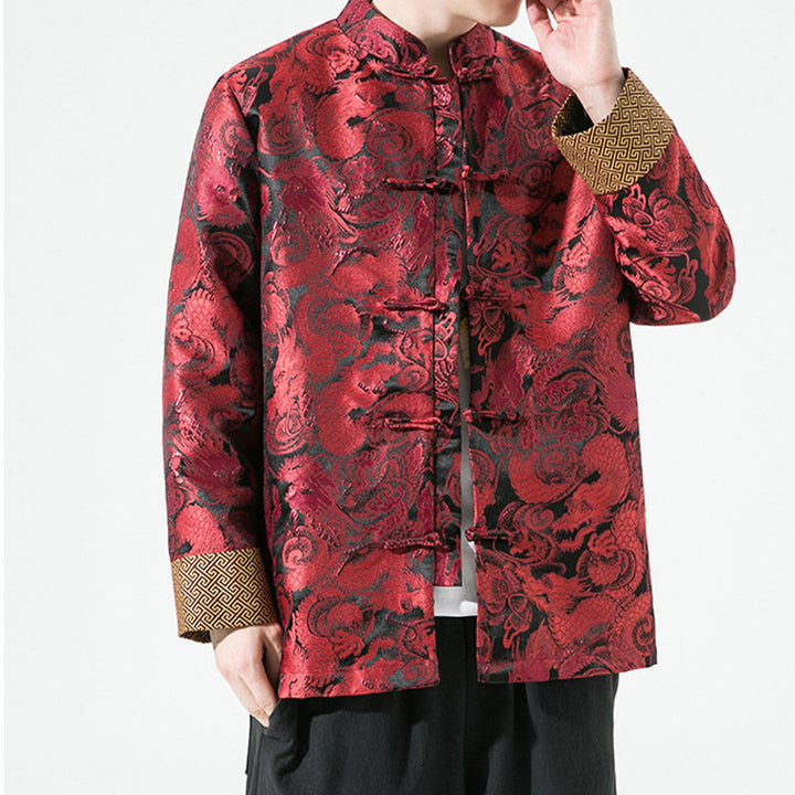 Buddha Stones Chinese Dragon Frog-button Tang Suit Cotton Men's Jacket Shirt  - image 15