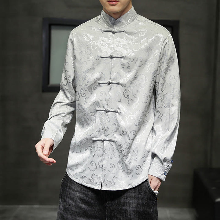 Buddha Stones Casual Dragon Pattern Frog-button Tang Suit Linen Men's Jacket Shirt - image 24