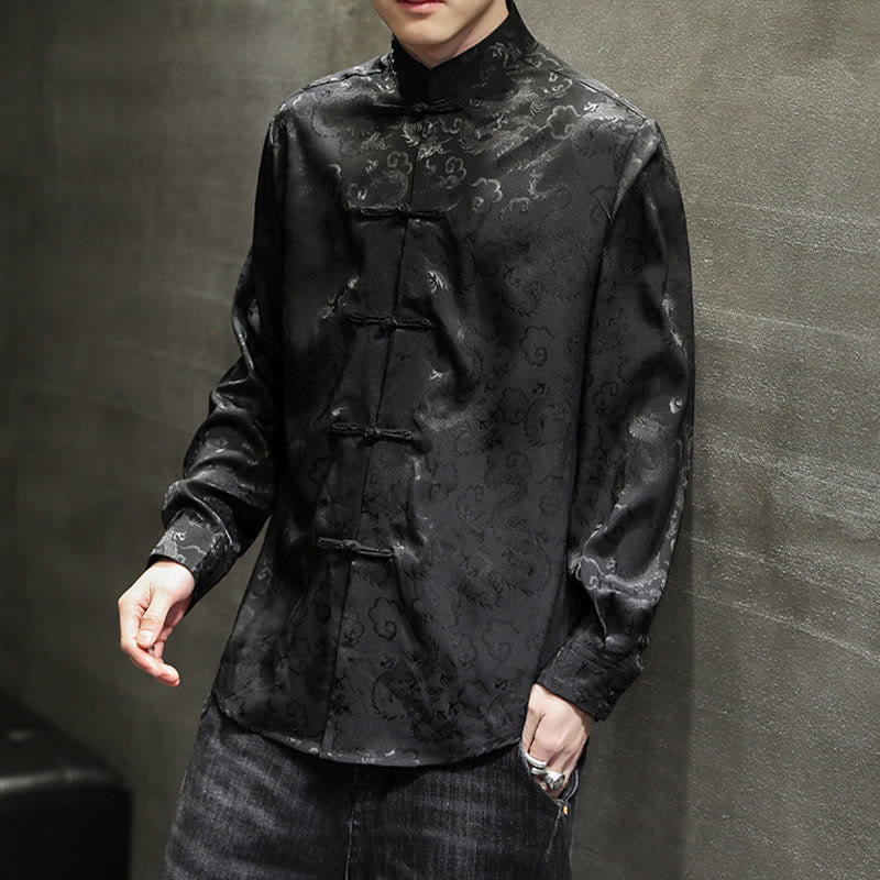 Buddha Stones Casual Dragon Pattern Frog-button Tang Suit Linen Men's Jacket Shirt - image 31