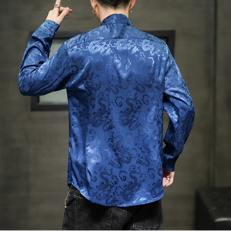 Buddha Stones Casual Dragon Pattern Frog-button Tang Suit Linen Men's Jacket Shirt - image 4