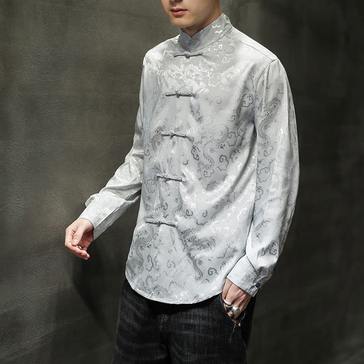 Buddha Stones Casual Dragon Pattern Frog-button Tang Suit Linen Men's Jacket Shirt - image 28