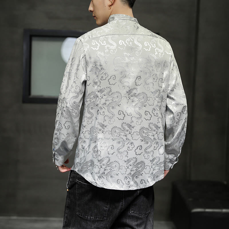 Buddha Stones Casual Dragon Pattern Frog-button Tang Suit Linen Men's Jacket Shirt